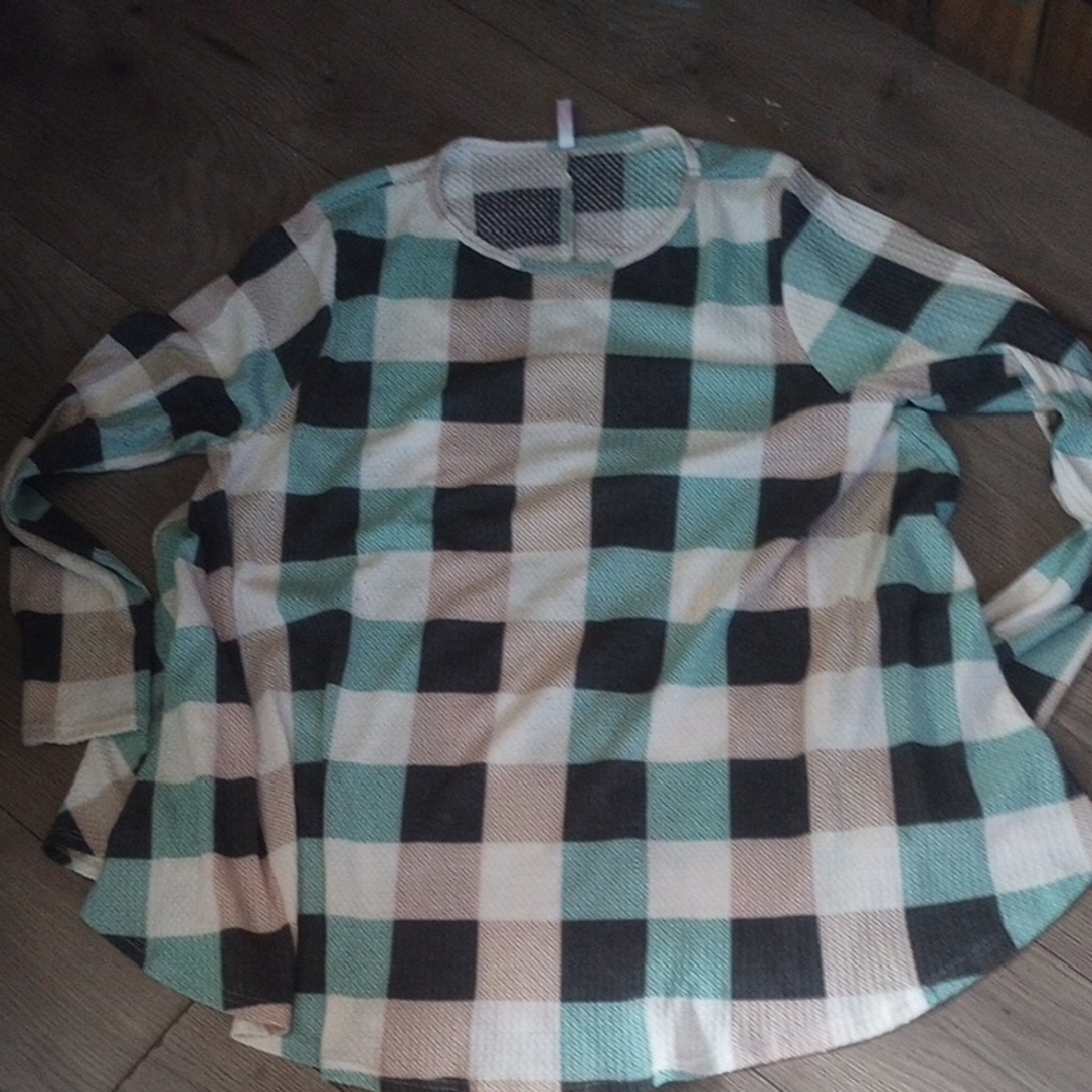 Plaid Womens Plus Size Shirt - Black, White, Green